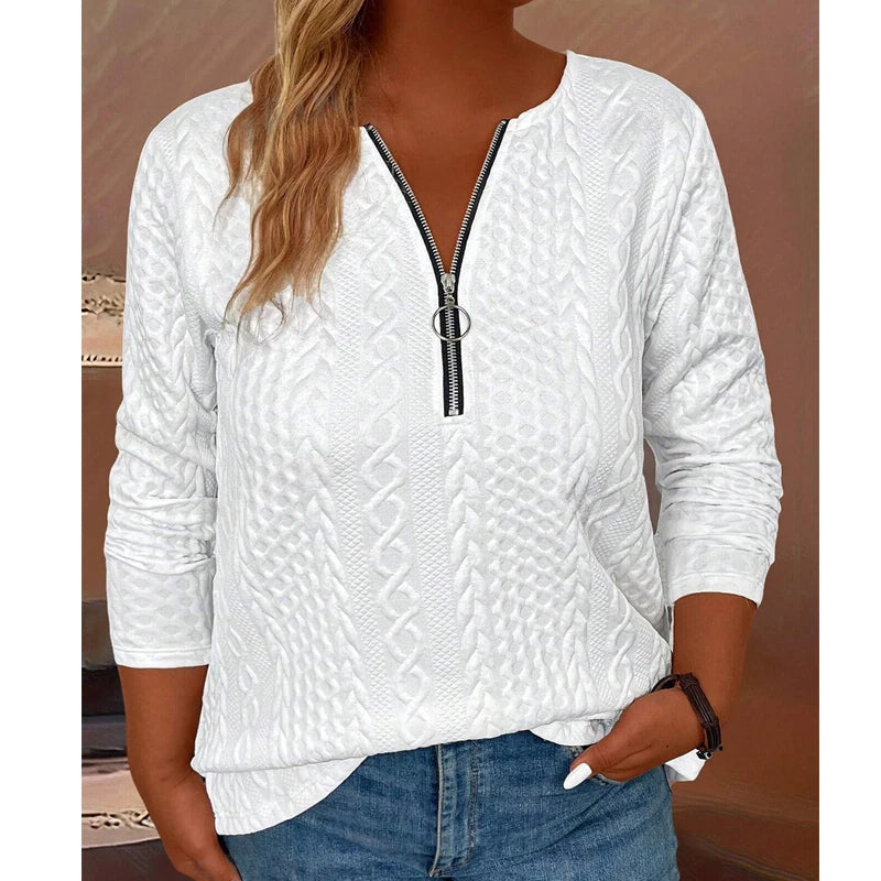Plus Size Half-Zipper Long Sleeve T-Shirts
