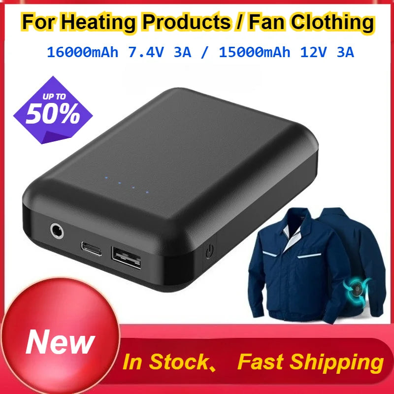 16000mAh Power Bank 7.4V 3A DC Output for Heating Clothing Air Conditioning Clothin,15000mAh DC+USB Output for Cooling Machine