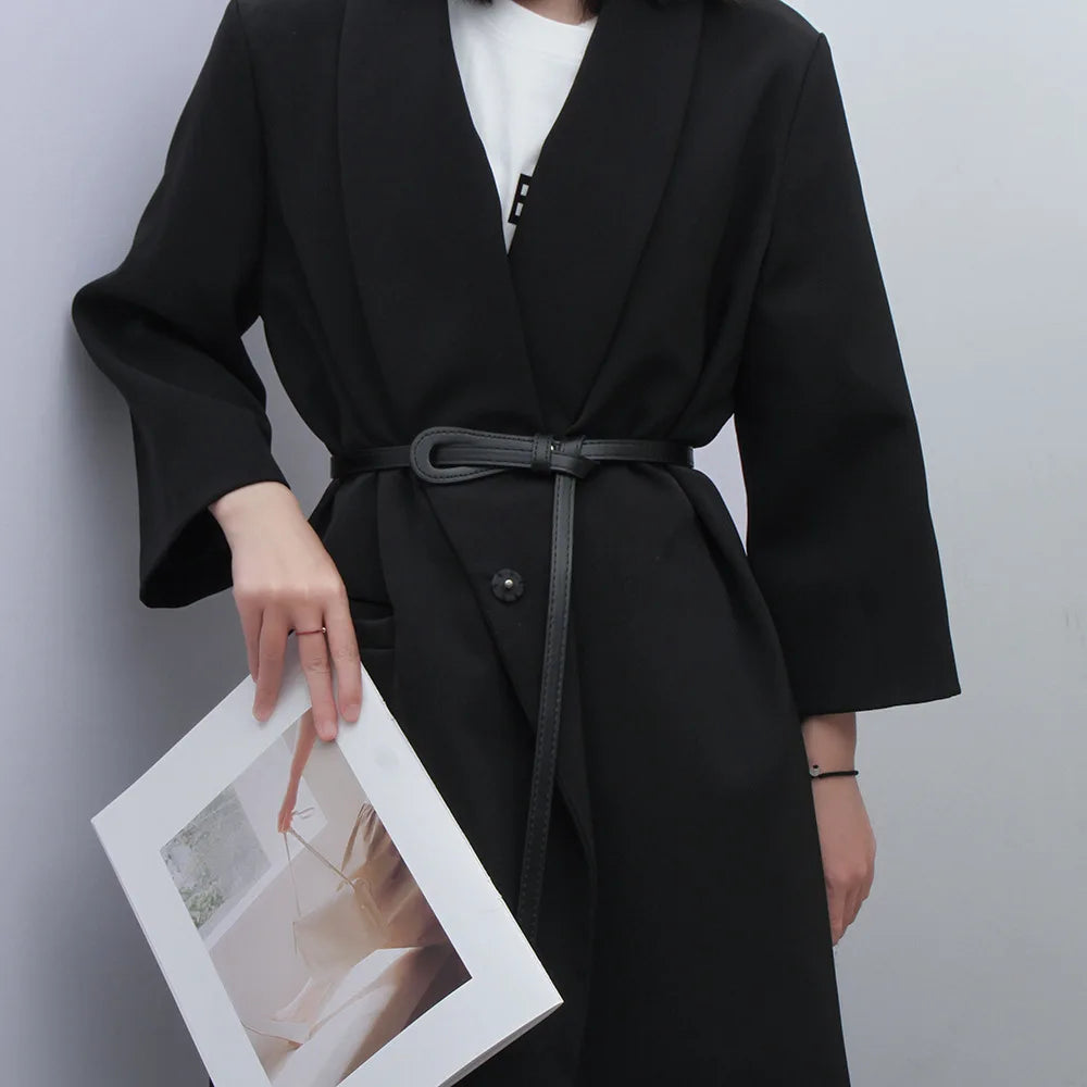 Thin Knotted Belts for Women Belt Lady Waist Band Soft Leather Waist Belt Solid Color Strap Dress Coat  Accessories Luxury