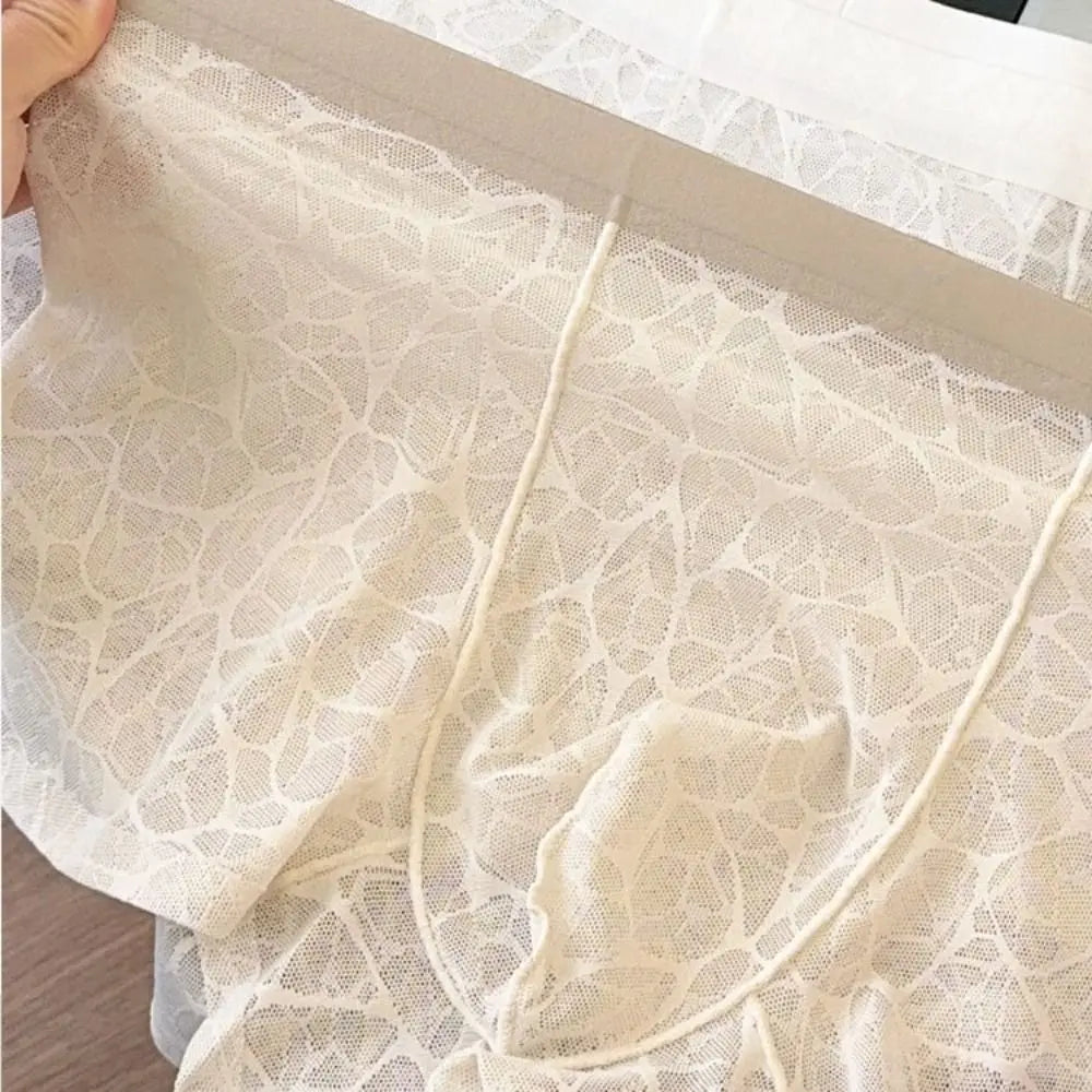 Fashion Underpants Men Boxer Briefs Ice Silk Mesh Thin Lace Shorts Boxers Breathable Summer Underwear for Men Men