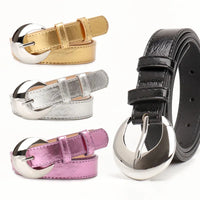 Women's Belt Fashion Trend Personality Design Versatile Jeans Girdle Hip Hop Girl Rose Red Pu Silver Buckle Waistband
