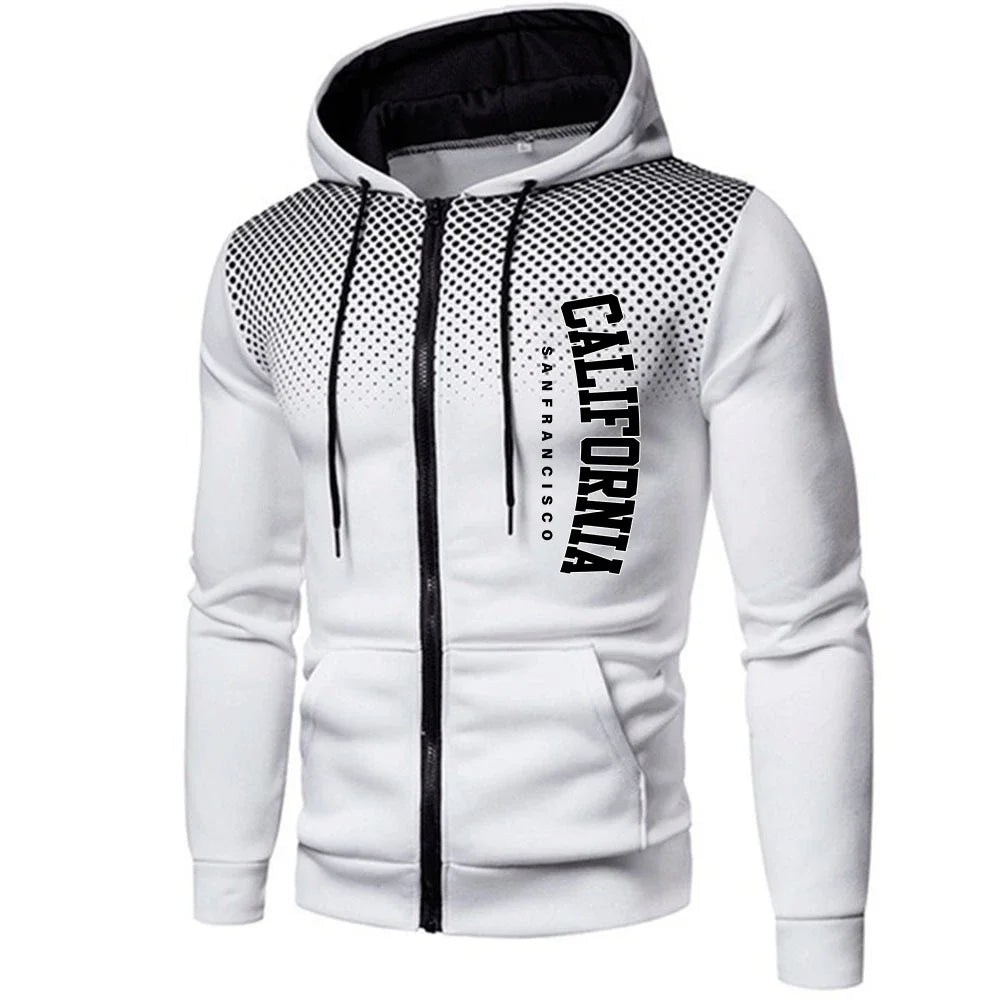 Fashion Men's Hoodies Print Casual Zipper Jacket Outdoors Sports Jogging Mens Clothing Autumn Winter Round Dot Sweatshirts Coat