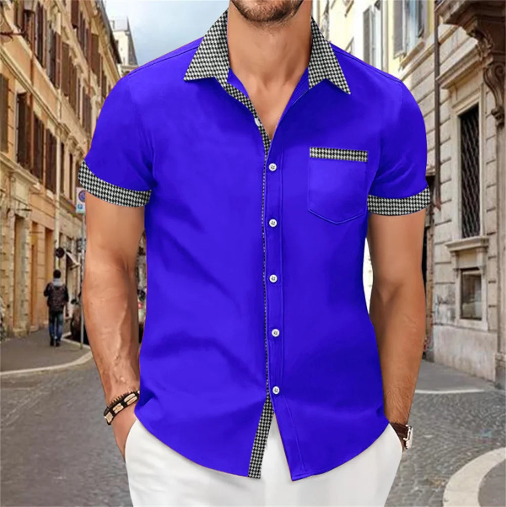 Solid Color Patchwork Printed Shirt for Men