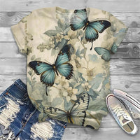 Summer Vintage Butterfly Pattern T-Shirt For Women