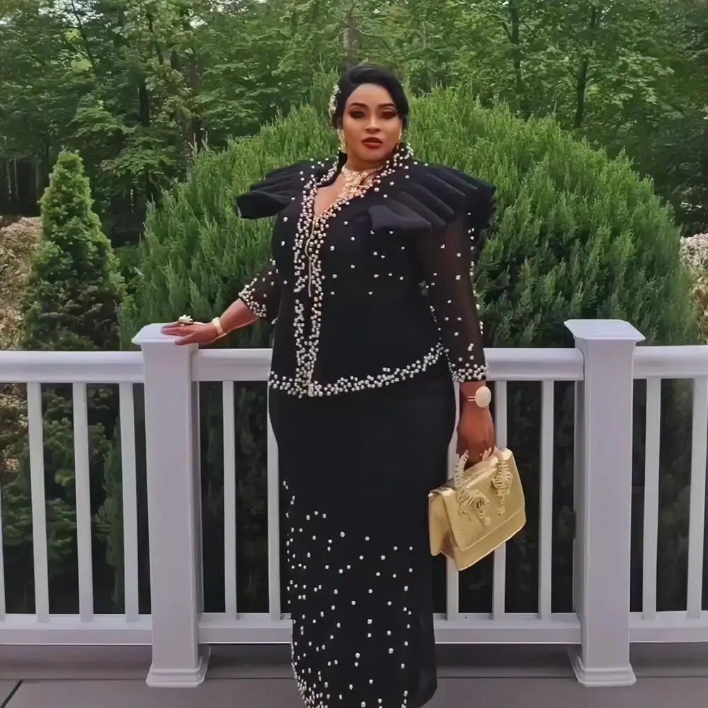 African women's elegant dress Mesh fabric