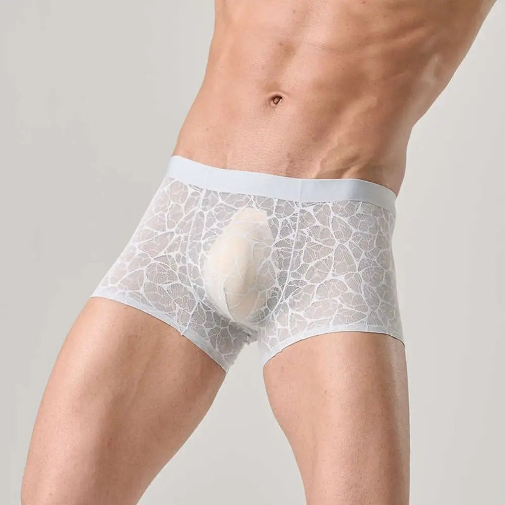 Fashion Underpants Men Boxer Briefs Ice Silk Quick Dry Lace Shorts Boxers Breathable Mesh Thin Underwear for Men Gift