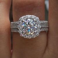 Luxury Silver Engagement Wedding Rings for Women Elegant Rings Square Full Diamonds