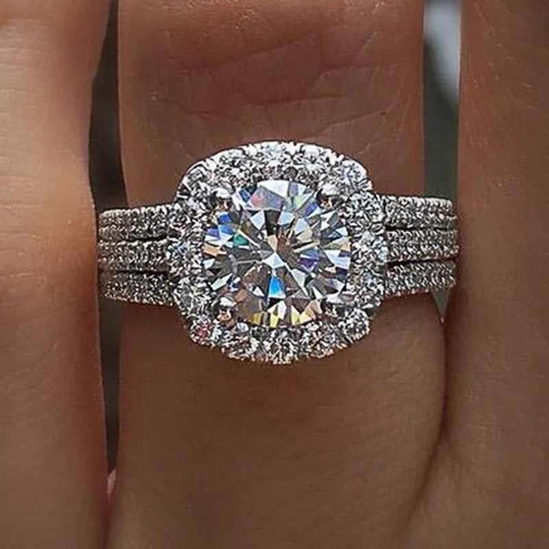 Luxury Silver Engagement Wedding Rings for Women Elegant Rings Square Full Diamonds