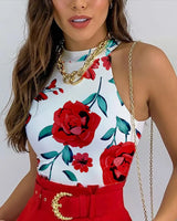 Sleeveless Halter Neck Floral Print Two-Piece Set