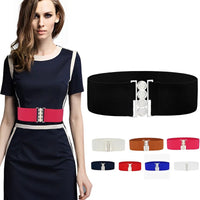 Women’s Elastic Cinch Belt  Fashion Stretch Waist Band Clasp Buckle New Stretchy Retro Wide Waist Cinch Belt Waistband
