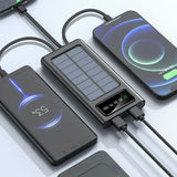 200000mAh 120W Solar Power Bank With Led Lamp Super Fast Charging Ultra High Capacity 4 Wire Digital Display External Battery
