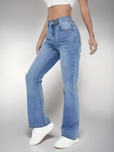 Casual High Waist Washed Denim Trousers for Women
