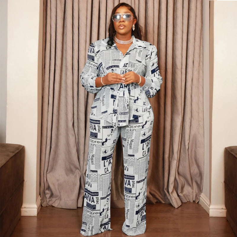 Fashion Women's African Newspaper Printed Set