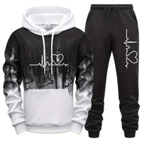 Mens Tracksuit Print Splash-ink Hooded Sweatshirts Streetwear Daily Casual Sports Jogging Mens Clothing Single Piece Tops Pants