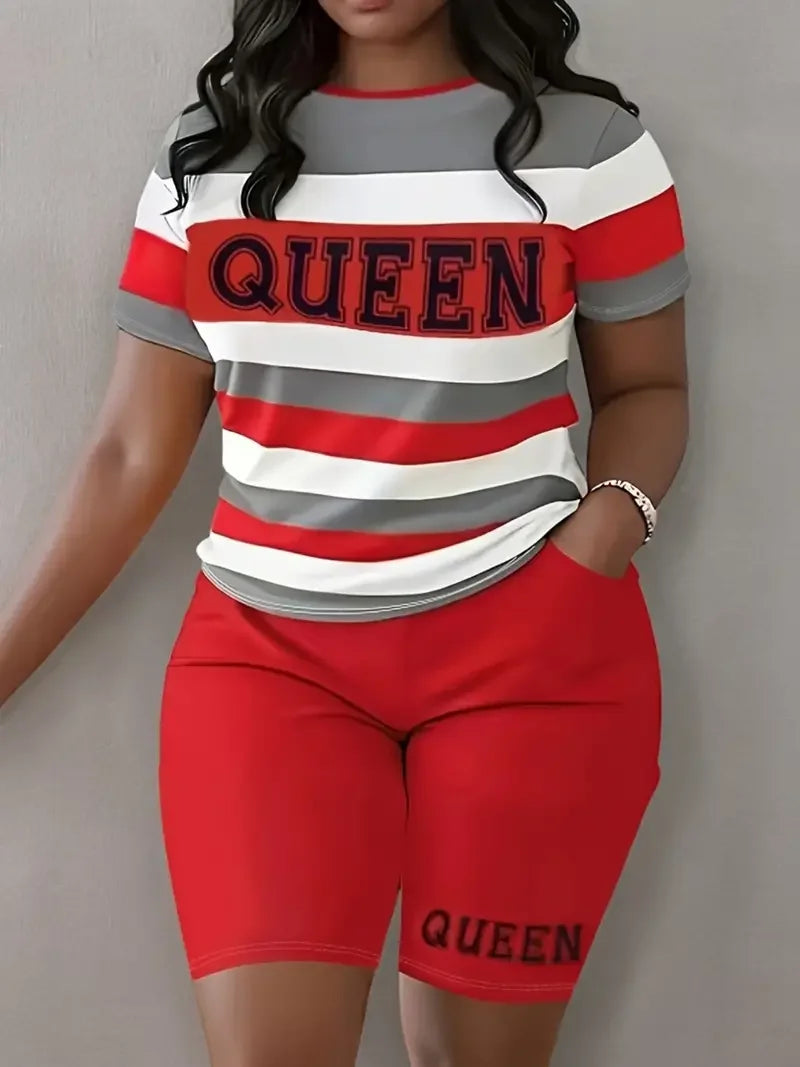 Plus Size Summer Outfits Biker Shorts Set