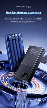 200000mAh 120W Power Bank Large Capacity Super Fast Charge Portable Power Bank With 4 Charging Cables LED Digital Display New