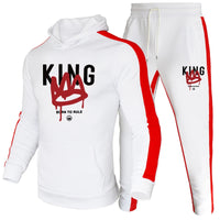 King Mens Tracksuit Print Casual Hooded Sweatshirts 2 Pcs Set Fitness Sports Jogging Mens Clothing Autumn Winter Gym Sportswear