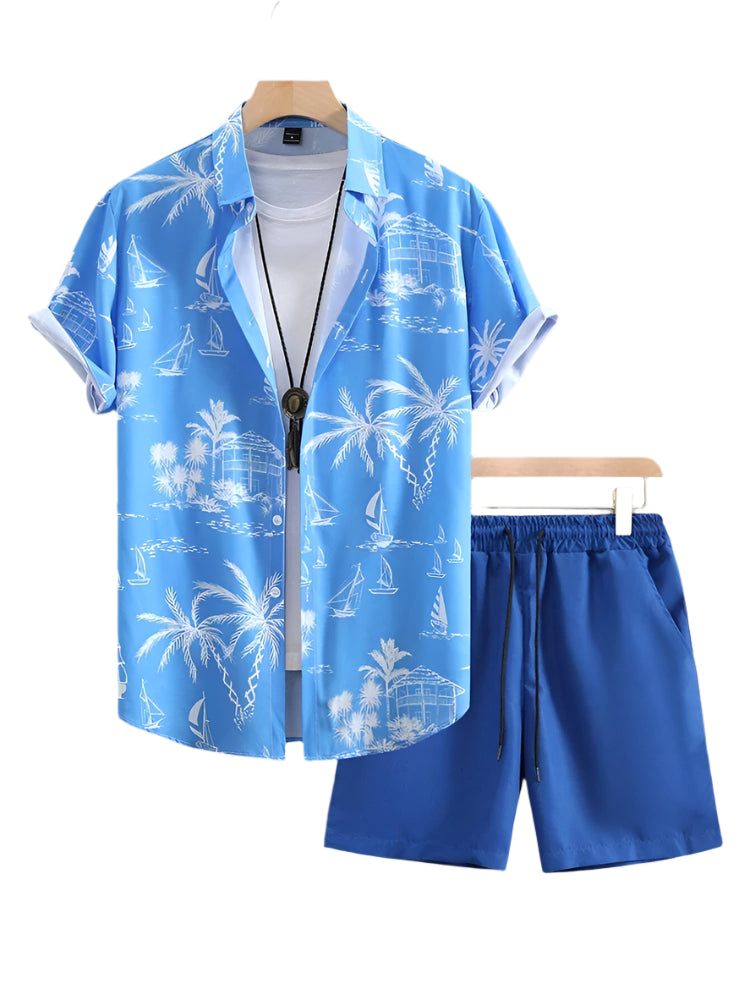 Coconut Tree Printed Short Shirt Set
