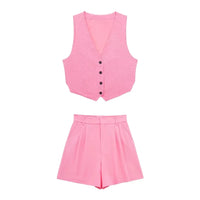 V Neck Crop Vest Top Sets For Women