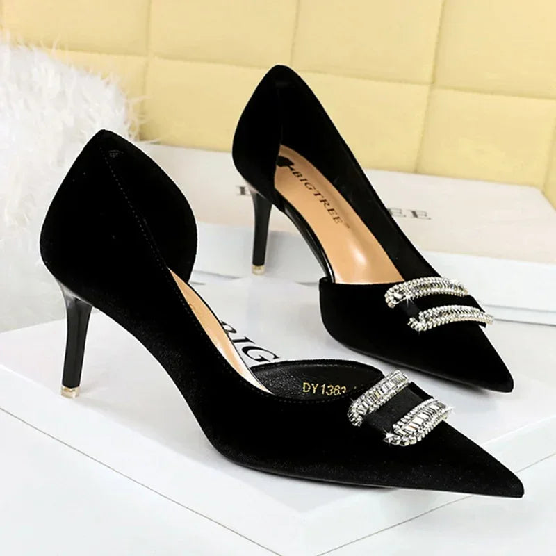 Women Thick Velvet Shallow Pencil High Heels