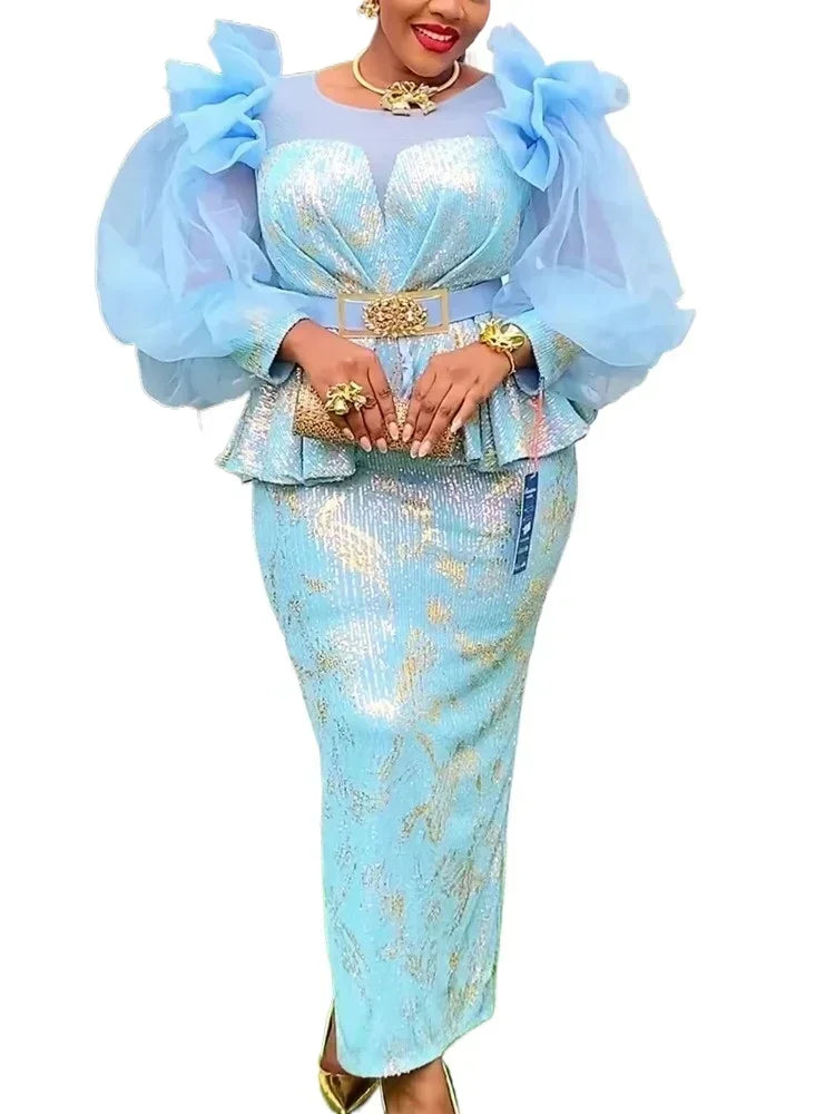 African  Fashion Plus Size Sequin Evening Party Long Dress