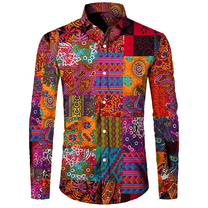 Long Sleeve 3D Printed Retro Ethnic Style Shirt