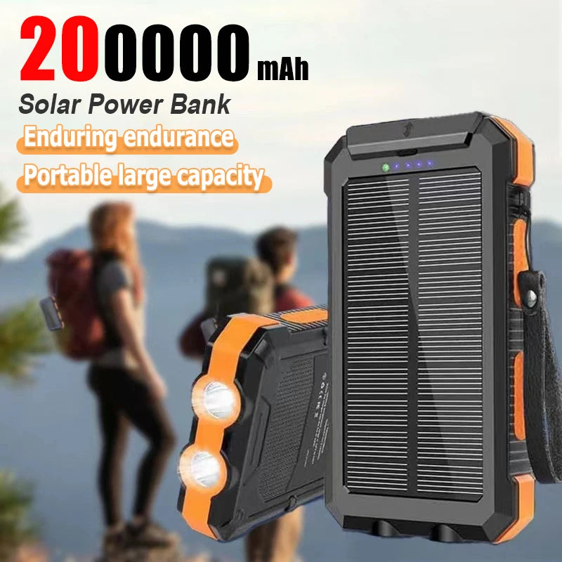 Brand-New 200000mAh Solar Power Bank Portable Large Capacity Charger Compatible with IOS Android USB-A and USB-C Fast Charging