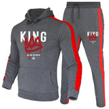 King Mens Tracksuit Print Casual Hooded Sweatshirts 2 Pcs Set Fitness Sports Jogging Mens Clothing Autumn Winter Gym Sportswear