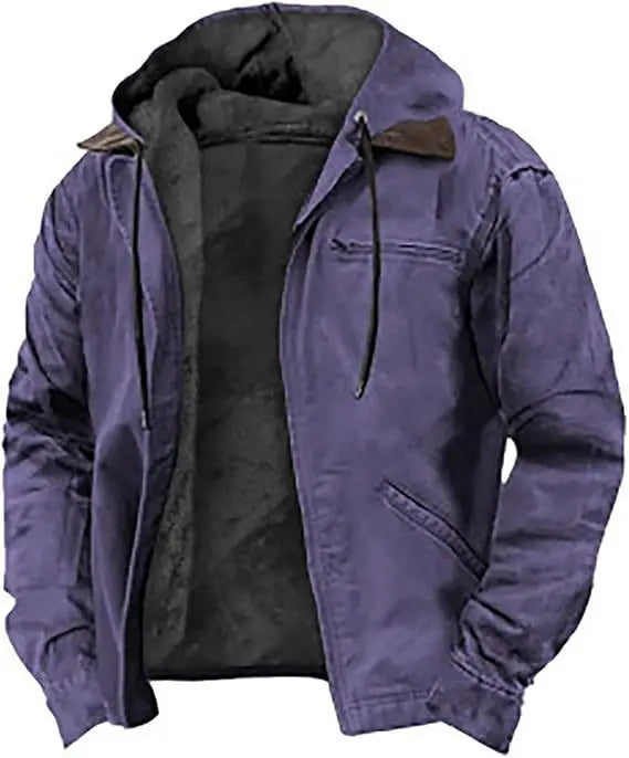 Men's Solid-Color Hooded Cotton Jacket