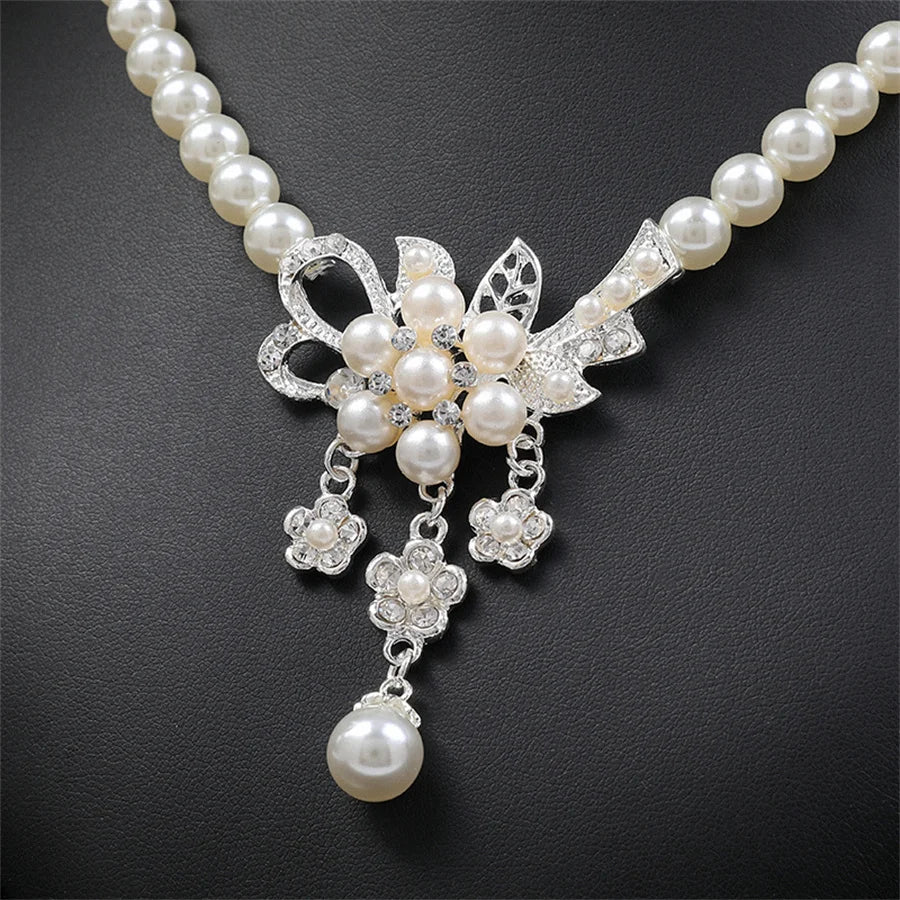 Personality flower Pearl Wedding Necklace Earring