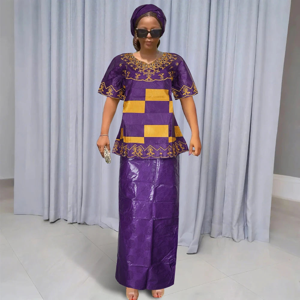 MD African Dresses For Women Embroidery 2PCS Tops Dresses Ankara Rich Robes Traditional Party Wedding Ramadan Church Clothes