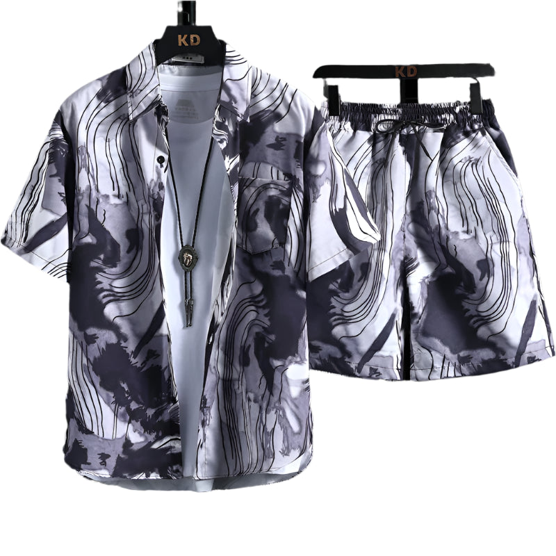 Sleeve Button Shirts and Shorts Sweatsuit