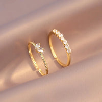 2pcs/set Gold Color Heart Zircon Rings