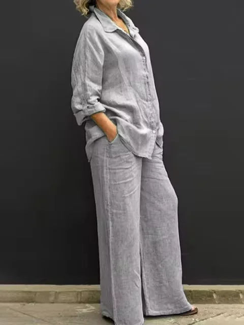 Linen Lapel Two Pieces Set