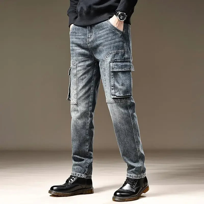 Men Straight Cowboy Cargo Pants with Pockets