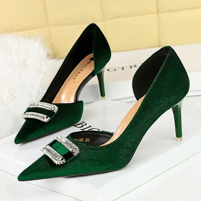 Women Thick Velvet Shallow Pencil High Heels