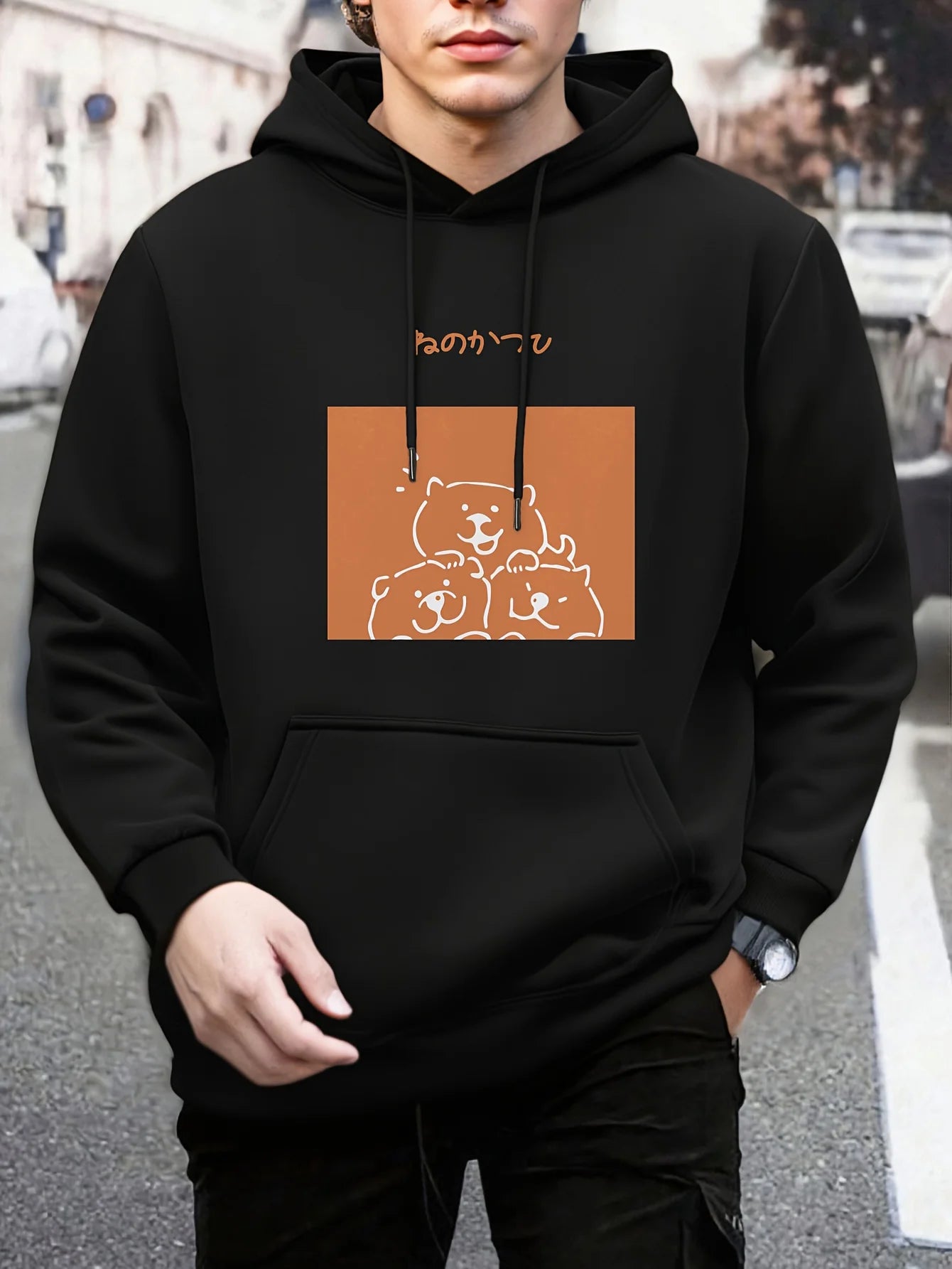 Cartoon Bear Pattern Men's Hoodie