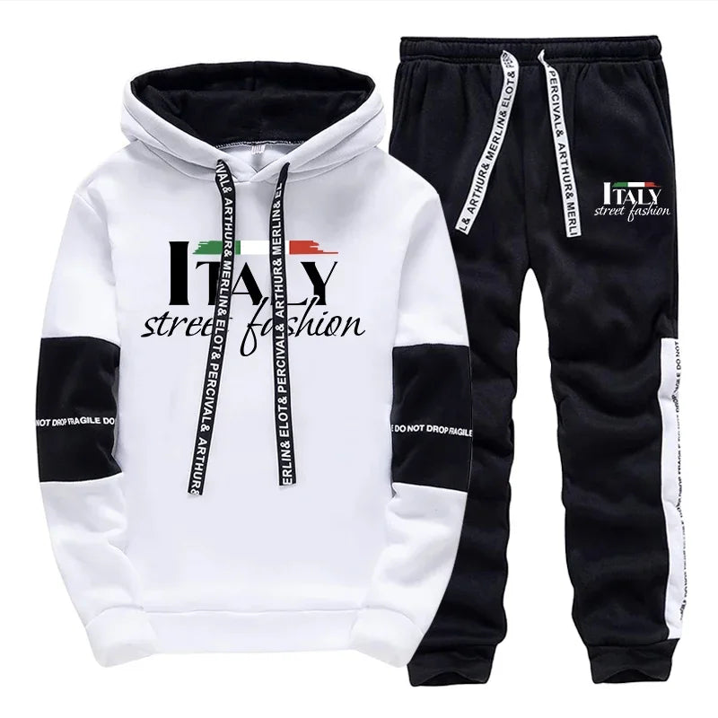 Mens Tracksuit Print Casual Sweatshirts Sweatpants 2 Pcs Set Autumn Winter Sportswear Suit Outdoors Sports Jogging Mens Clothing