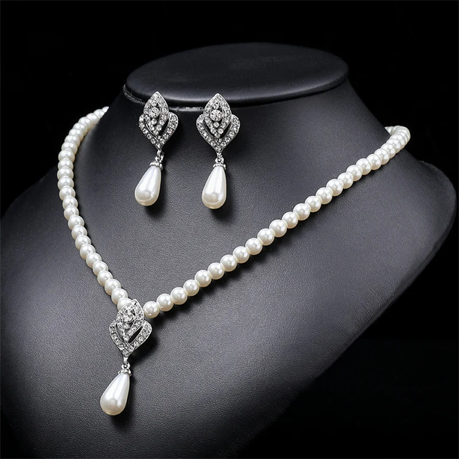 Personality flower Pearl Wedding Necklace Earring
