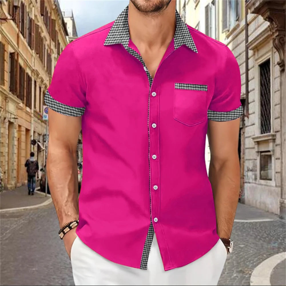 Solid Color Patchwork Printed Shirt for Men