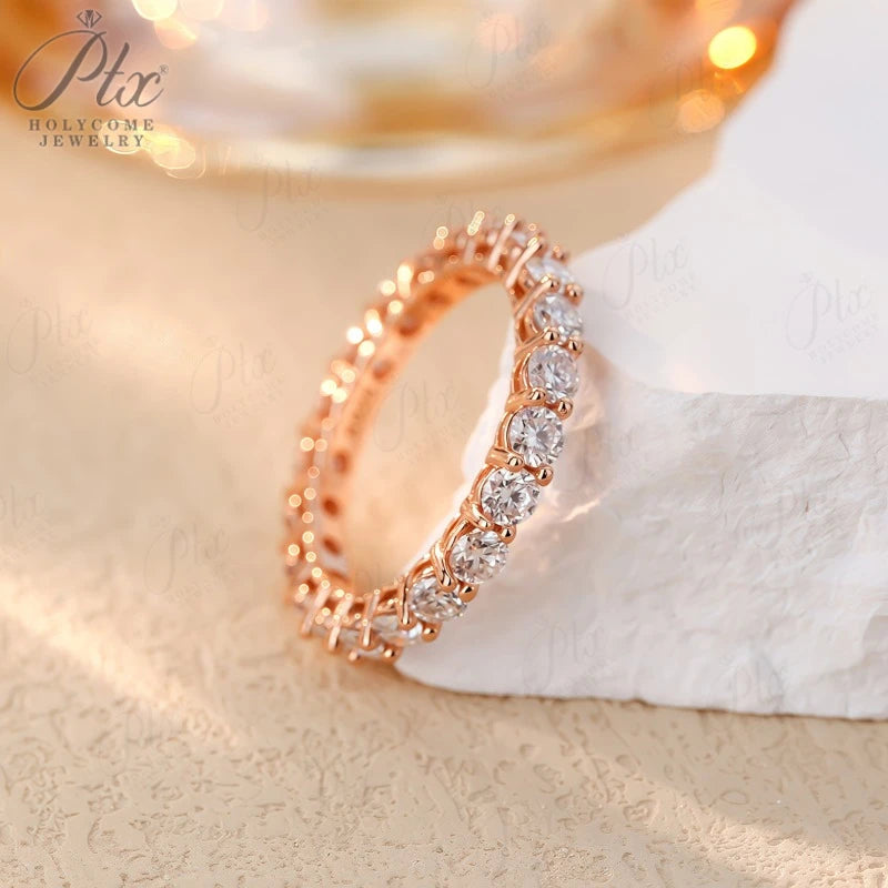 14K 18K Gold Plated Ring S925 Silver Pave Ring White Moissanite Ring