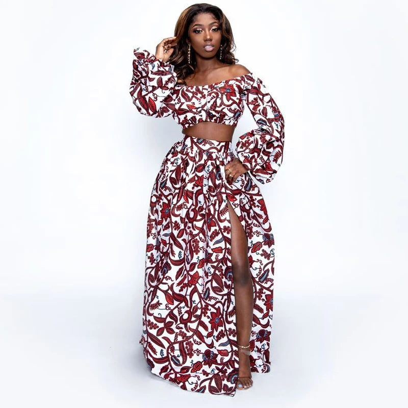Afro Women 2-piece Set Lady Full Sleeve Shoulder Off