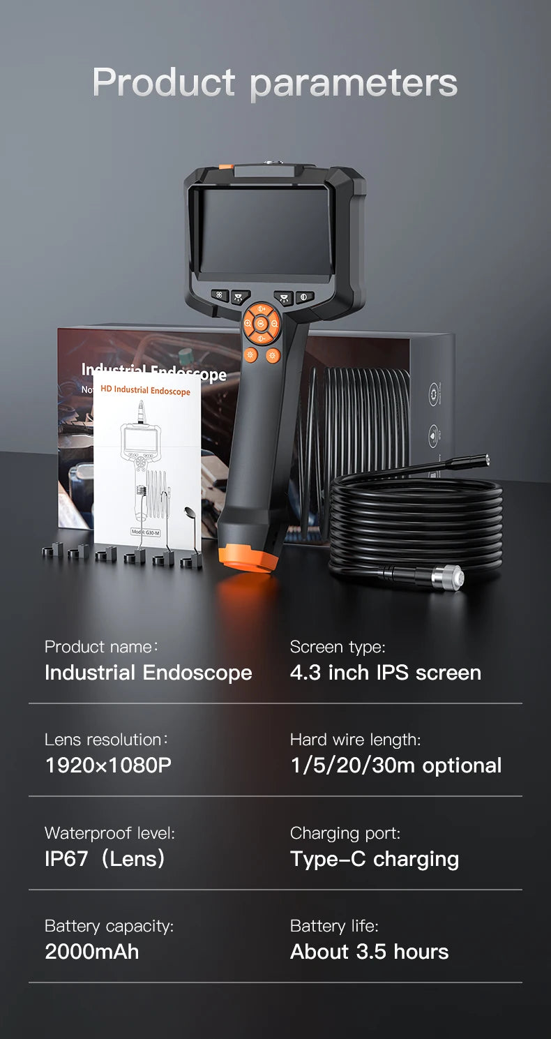 Industrial Endoscope Camera 4.3 "Single Dual Lens HD 1080P Car Inspection Borescope IP67 Waterproof Sewer Camera With LED