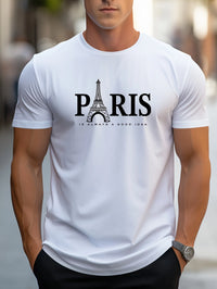 Short Sleeve Paris Pattern Print Casual O-Neck T-Shirt
