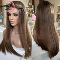 Transparent Chestnut Brown Lace Front Human Wigs