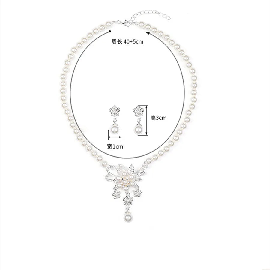 Personality flower Pearl Wedding Necklace Earring