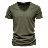Solid Color V-Neck Pure Cotton T-Shirt
