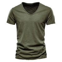 Solid Color V-Neck Pure Cotton T-Shirt