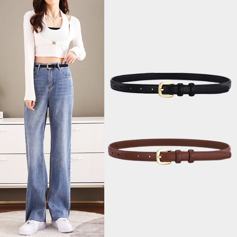 Women's PU Leather Belt with Metal Buckle Casual Simple Waist Strap for Jeans And Dresses Decorative Female Waistband Gift