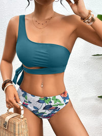 Solid Padded One Shoulder Bikini Set